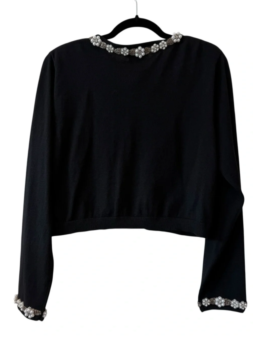 Vintage Berek Takako Sakon Cropped Black Cardigan with Pearls And Sequins Trim - Picture 6 of 16